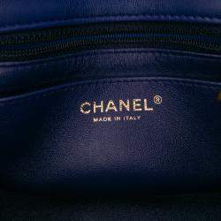 Pre Owned Chanel Blue Mini Square Classic Chevron Lambskin Single Flap