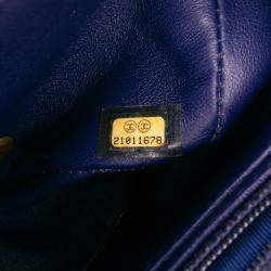 Pre Owned Chanel Blue Mini Square Classic Chevron Lambskin Single Flap