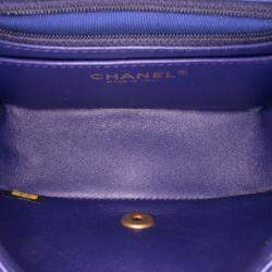 Pre Owned Chanel Blue Mini Square Classic Chevron Lambskin Single Flap