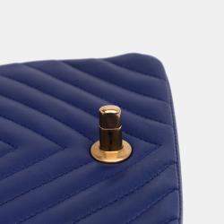 Pre Owned Chanel Blue Mini Square Classic Chevron Lambskin Single Flap