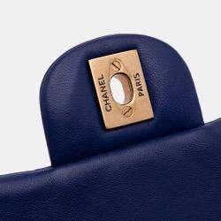 Pre Owned Chanel Blue Mini Square Classic Chevron Lambskin Single Flap