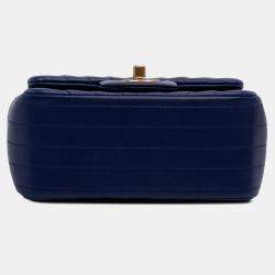 Pre Owned Chanel Blue Mini Square Classic Chevron Lambskin Single Flap