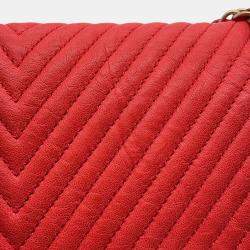 Pre Owned Chanel Chevron Red Leather Chain Shoulder Bag