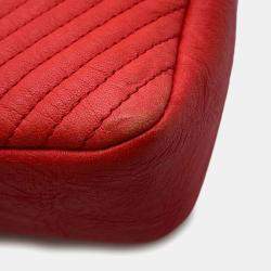 Pre Owned Chanel Chevron Red Leather Chain Shoulder Bag