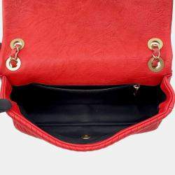Pre Owned Chanel Chevron Red Leather Chain Shoulder Bag