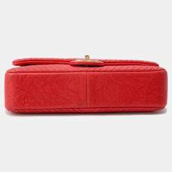 Pre Owned Chanel Chevron Red Leather Chain Shoulder Bag