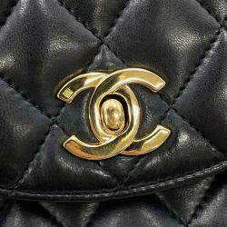 Pre Owned Chanel Half Moon Black Quilted Lambskin Chain Shoulder Bag