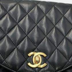 Pre Owned Chanel Half Moon Black Quilted Lambskin Chain Shoulder Bag