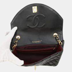 Pre Owned Chanel Half Moon Black Quilted Lambskin Chain Shoulder Bag