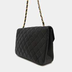 Pre Owned Chanel Half Moon Black Quilted Lambskin Chain Shoulder Bag