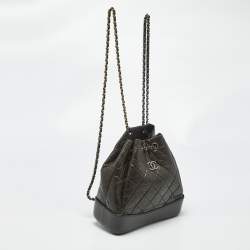 Pre Owned Chanel Dark Green Quilted Aged Leather Small Gabrielle Backpack