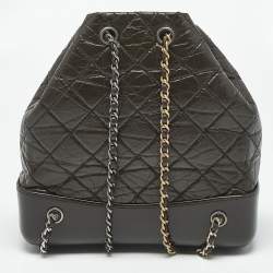 Pre Owned Chanel Dark Green Quilted Aged Leather Small Gabrielle Backpack