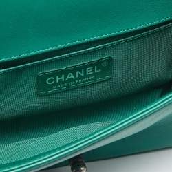 Pre Owned Chanel Green Quilted Leather Small Boy Flap Bag