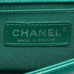 Pre Owned Chanel Green Quilted Leather Small Boy Flap Bag