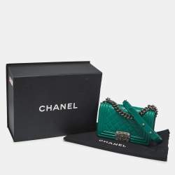 Pre Owned Chanel Green Quilted Leather Small Boy Flap Bag