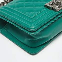 Pre Owned Chanel Green Quilted Leather Small Boy Flap Bag