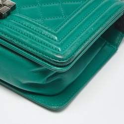 Pre Owned Chanel Green Quilted Leather Small Boy Flap Bag