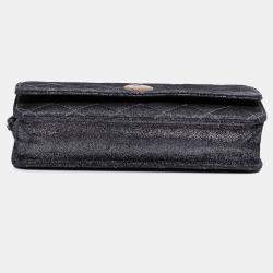 Pre Owned Chanel Silver Quilted Iridescent Lambskin Tartan Button Wallet On Chain