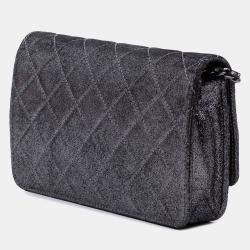 Pre Owned Chanel Silver Quilted Iridescent Lambskin Tartan Button Wallet On Chain