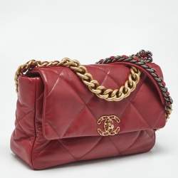 Pre Owned Chanel Red Quilted Leather Large 19 Flap Bag