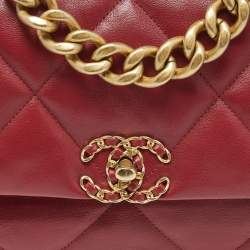 Pre Owned Chanel Red Quilted Leather Large 19 Flap Bag