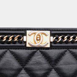 Pre Owned Chanel Black Quilted Calfskin Chain Around Boy Wallet on Chain