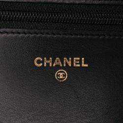 Pre Owned Chanel Black Quilted Calfskin Chain Around Boy Wallet on Chain