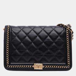 Pre Owned Chanel Black Quilted Calfskin Chain Around Boy Wallet on Chain