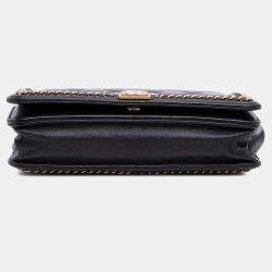 Pre Owned Chanel Black Quilted Calfskin Chain Around Boy Wallet on Chain