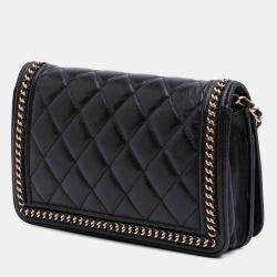 Pre Owned Chanel Black Quilted Calfskin Chain Around Boy Wallet on Chain