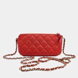 Pre Owned Chanel Caviar Quilted Small Clutch With Chain
