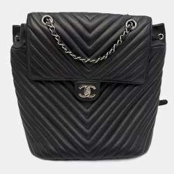 Pre Owned Chanel Black Quilted Calfskin Chevron Urban Spirit Backpack Bag