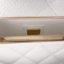 Pre Owned Chanel White Mini Quilted Caviar Cut Out Evening Tote