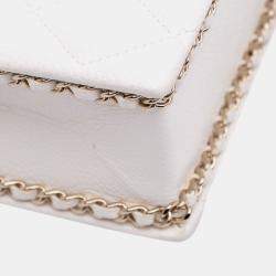 Pre Owned Chanel White Mini Quilted Caviar Cut Out Evening Tote