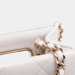 Pre Owned Chanel White Mini Quilted Caviar Cut Out Evening Tote