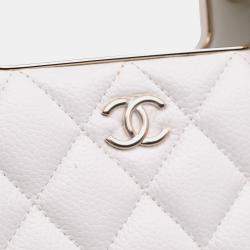 Pre Owned Chanel White Mini Quilted Caviar Cut Out Evening Tote
