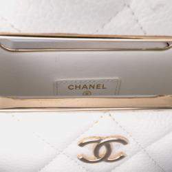 Pre Owned Chanel White Mini Quilted Caviar Cut Out Evening Tote