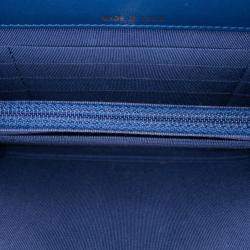 Pre Owned Chanel Blue Quilted Lambskin Square Wallet on Chain