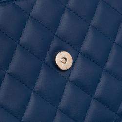 Pre Owned Chanel Blue Quilted Lambskin Square Wallet on Chain
