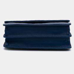 Pre Owned Chanel Blue Quilted Lambskin Square Wallet on Chain