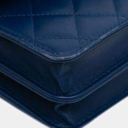 Pre Owned Chanel Blue Quilted Lambskin Square Wallet on Chain