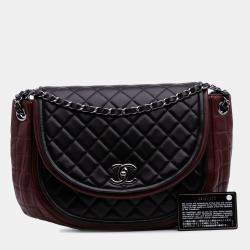 Pre Owned Chanel Burgundy Bicolor Quilted Lambskin Twist Crescent Flap