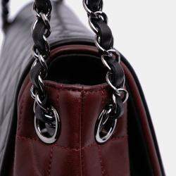 Pre Owned Chanel Burgundy Bicolor Quilted Lambskin Twist Crescent Flap