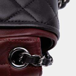 Pre Owned Chanel Burgundy Bicolor Quilted Lambskin Twist Crescent Flap