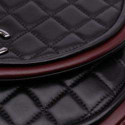 Pre Owned Chanel Burgundy Bicolor Quilted Lambskin Twist Crescent Flap
