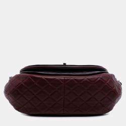Pre Owned Chanel Burgundy Bicolor Quilted Lambskin Twist Crescent Flap