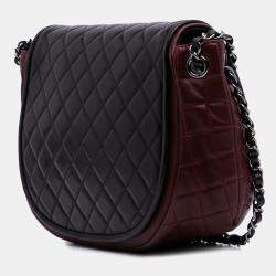 Pre Owned Chanel Burgundy Bicolor Quilted Lambskin Twist Crescent Flap