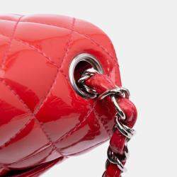 Pre Owned Chanel Red Mini Square Classic Patent Single Flap