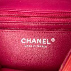 Pre Owned Chanel Red Mini Square Classic Patent Single Flap