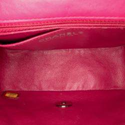 Pre Owned Chanel Red Mini Square Classic Patent Single Flap
